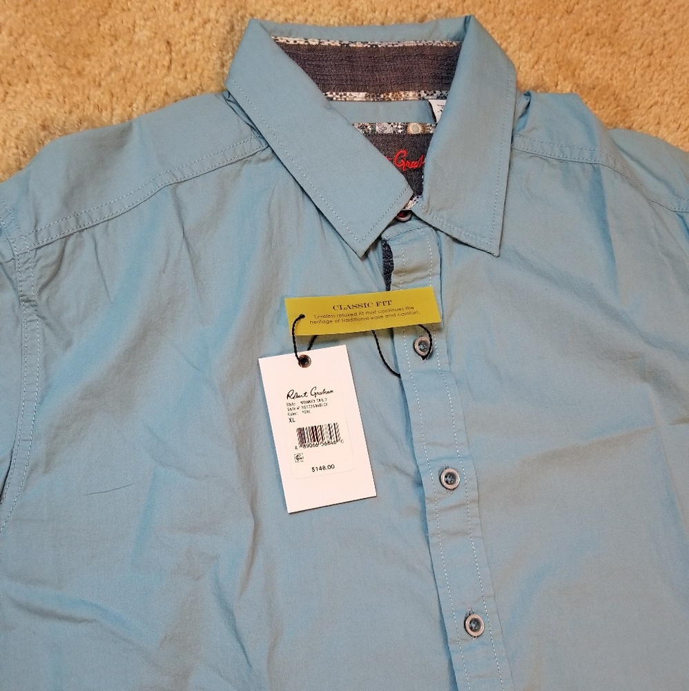 Nwt robert graham monkey tail 2 teal shirt size xl